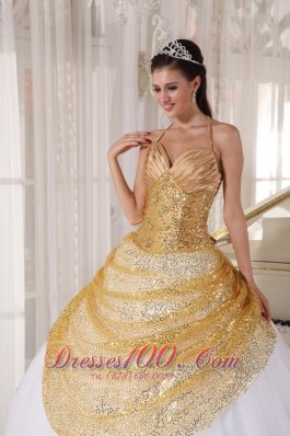 Informal Champagne and White Quinceanera Dress Halter