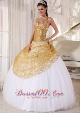 Informal Champagne and White Quinceanera Dress Halter