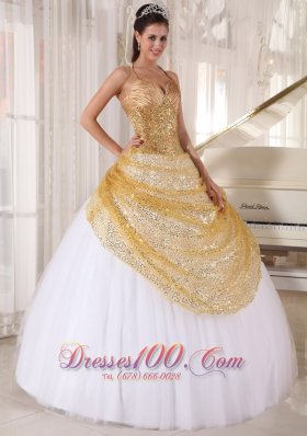 Informal Champagne and White Quinceanera Dress Halter