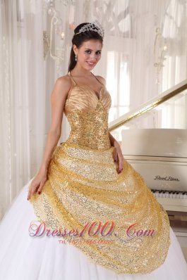 Informal Champagne and White Quinceanera Dress Halter