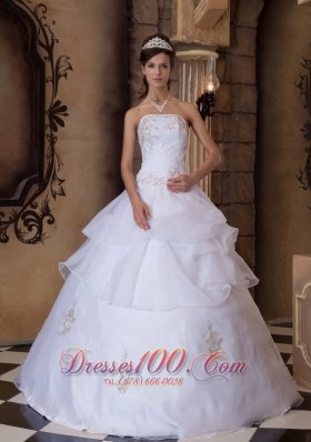 White Ball Gown Beading Quinceanera Dress Strapless Layer