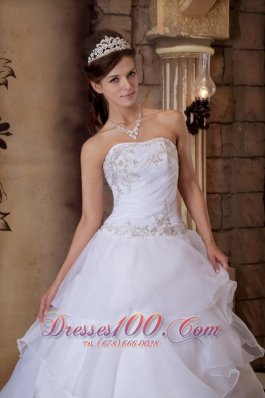 White Ball Gown Beading Quinceanera Dress Strapless Layer