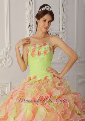 Multi-color Hand Made Flower A-line Sweet 16 Dress