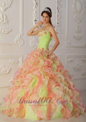 Multi-color Hand Made Flower A-line Sweet 16 Dress