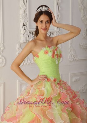 Multi-color Hand Made Flower A-line Sweet 16 Dress