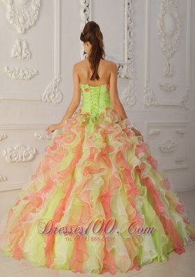 Multi-color Hand Made Flower A-line Sweet 16 Dress