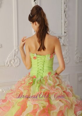 Multi-color Hand Made Flower A-line Sweet 16 Dress