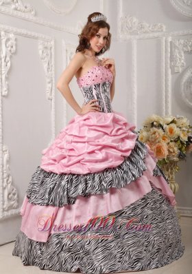 Pink and Zebra Sweet 16 Dress Ball Gown 2013 Multi-tierd