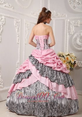 Pink and Zebra Sweet 16 Dress Ball Gown 2013 Multi-tierd