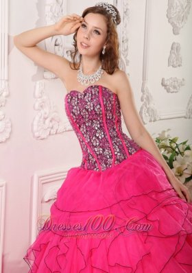 Hot Pink Layer Flower Print Bodice Sweet 16 Dress