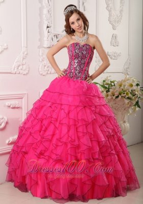 Hot Pink Layer Flower Print Bodice Sweet 16 Dress