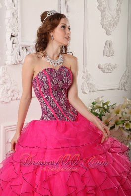 Hot Pink Layer Flower Print Bodice Sweet 16 Dress