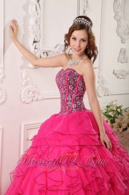 Hot Pink Layer Flower Print Bodice Sweet 16 Dress