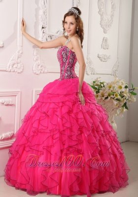 Hot Pink Layer Flower Print Bodice Sweet 16 Dress