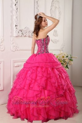 Hot Pink Layer Flower Print Bodice Sweet 16 Dress