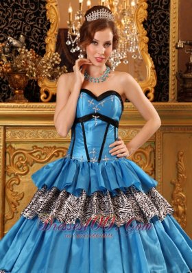 Multi-tierd Sweetheart Zebra and Blue Quinceanera Dress