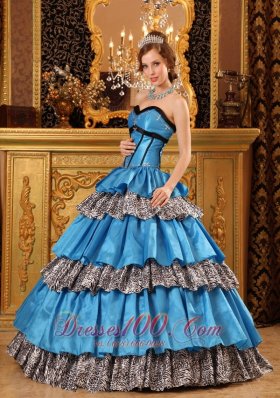 Multi-tierd Sweetheart Zebra and Blue Quinceanera Dress