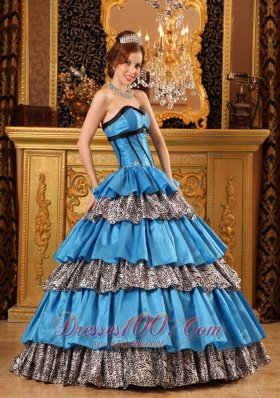 Multi-tierd Sweetheart Zebra and Blue Quinceanera Dress