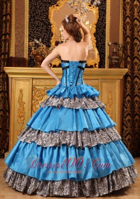 Multi-tierd Sweetheart Zebra and Blue Quinceanera Dress