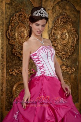 Rose Pink and White Quinceanera Dress Ball Gown Lace up Back