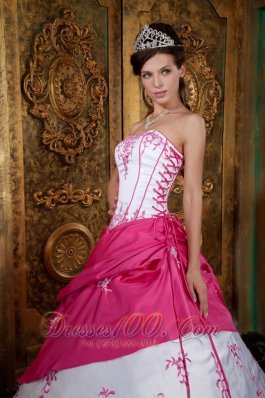 Rose Pink and White Quinceanera Dress Ball Gown Lace up Back