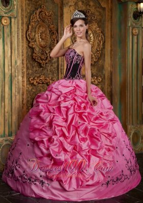 Rose Pink Quinceanera Ball Gown Boning Pick-ups Embroidery