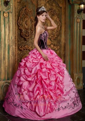 Rose Pink Quinceanera Ball Gown Boning Pick-ups Embroidery