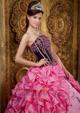 Rose Pink Quinceanera Ball Gown Boning Pick-ups Embroidery