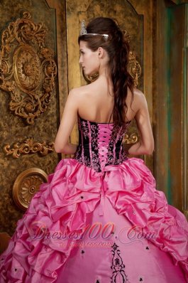 Rose Pink Quinceanera Ball Gown Boning Pick-ups Embroidery