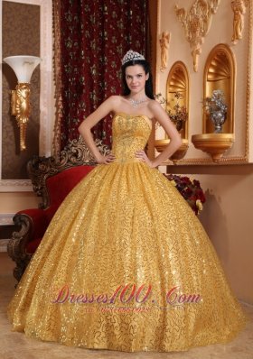 Gold 2013 Quinceanera Dress Sequin Fabric Beading