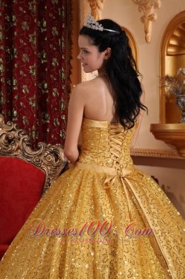 Gold 2013 Quinceanera Dress Sequin Fabric Beading