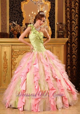 Hand Made Flower One Shoulder Layered Quinceanera Dress