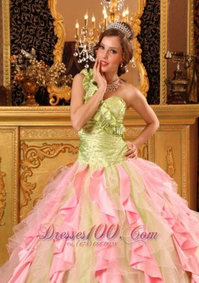 Hand Made Flower One Shoulder Layered Quinceanera Dress