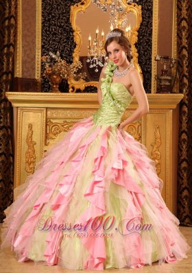 Hand Made Flower One Shoulder Layered Quinceanera Dress