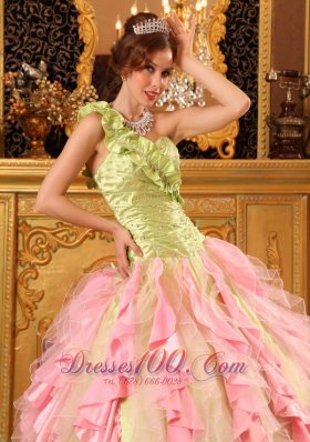 Hand Made Flower One Shoulder Layered Quinceanera Dress