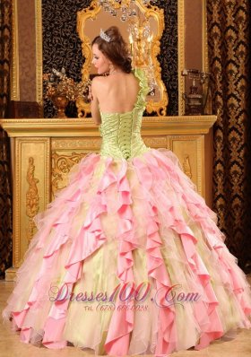 Hand Made Flower One Shoulder Layered Quinceanera Dress