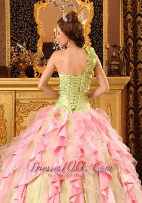 Hand Made Flower One Shoulder Layered Quinceanera Dress