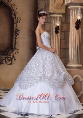 White and Silver Quinceanera Ball Gown Strapless for