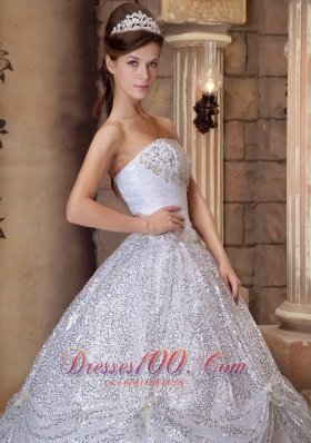 White and Silver Quinceanera Ball Gown Strapless for