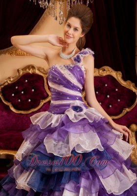 Colorful One Shoulder Layer Ball Gown Quinceanera Dress