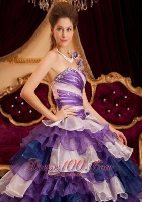 Colorful One Shoulder Layer Ball Gown Quinceanera Dress