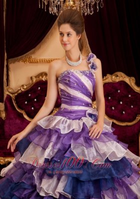 Colorful One Shoulder Layer Ball Gown Quinceanera Dress