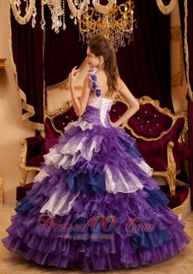 Colorful One Shoulder Layer Ball Gown Quinceanera Dress