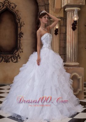 Sweetheart Beading Puffy Ball Gown White Dress for Sweet 15