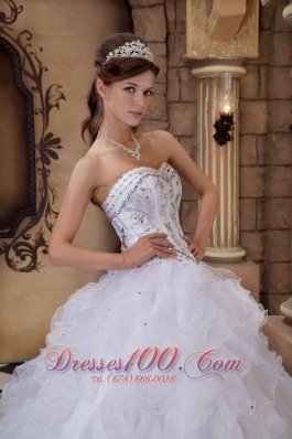 Sweetheart Beading Puffy Ball Gown White Dress for Sweet 15