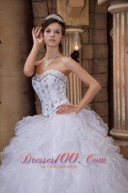 Sweetheart Beading Puffy Ball Gown White Dress for Sweet 15