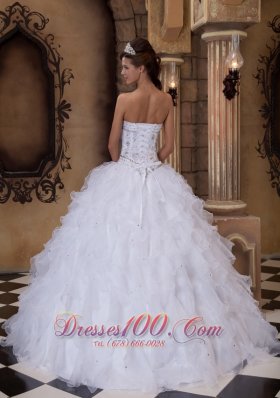 Sweetheart Beading Puffy Ball Gown White Dress for Sweet 15