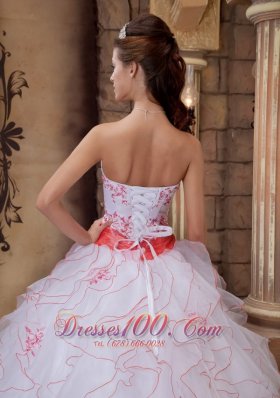 White and Orange Strapless Sash Ball Gown for Quince