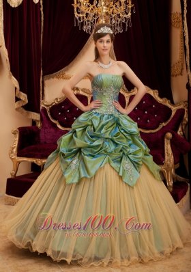 Olive Green Quinceanera Dress Pick-ups Tulle