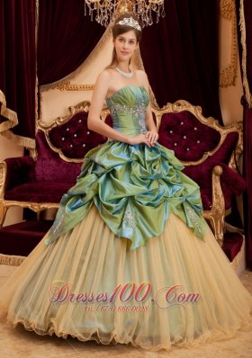 Olive Green Quinceanera Dress Pick-ups Tulle